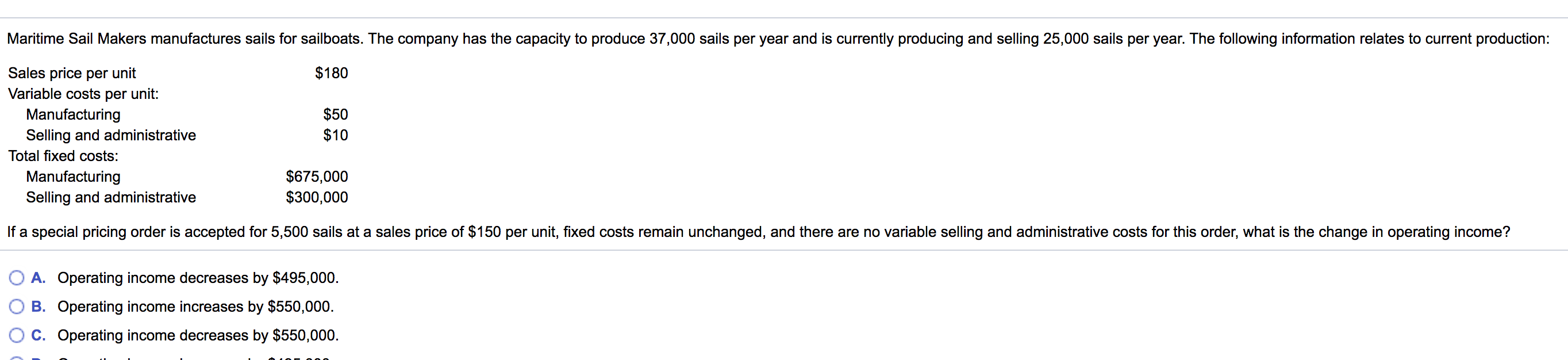 Solved Maritime Sail Makers manufactures sails for