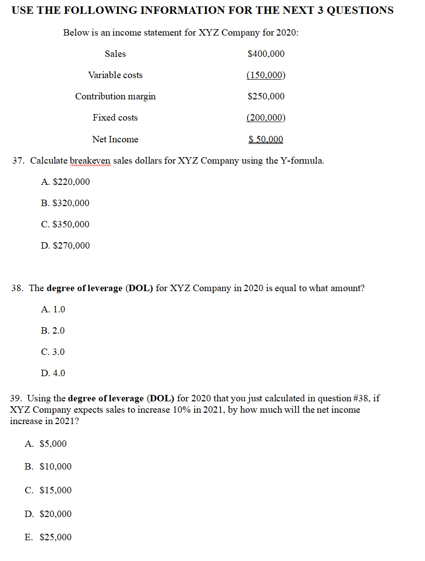 Solved 1 Calculate Breakeven Sales Dollars For Xyz Compa Chegg Com