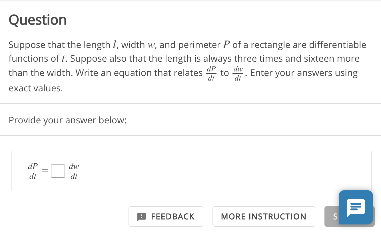 Solved Question Suppose that the length I, width w, and