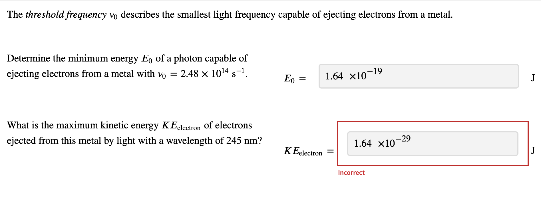 Solved The threshold frequency vo describes the smallest
