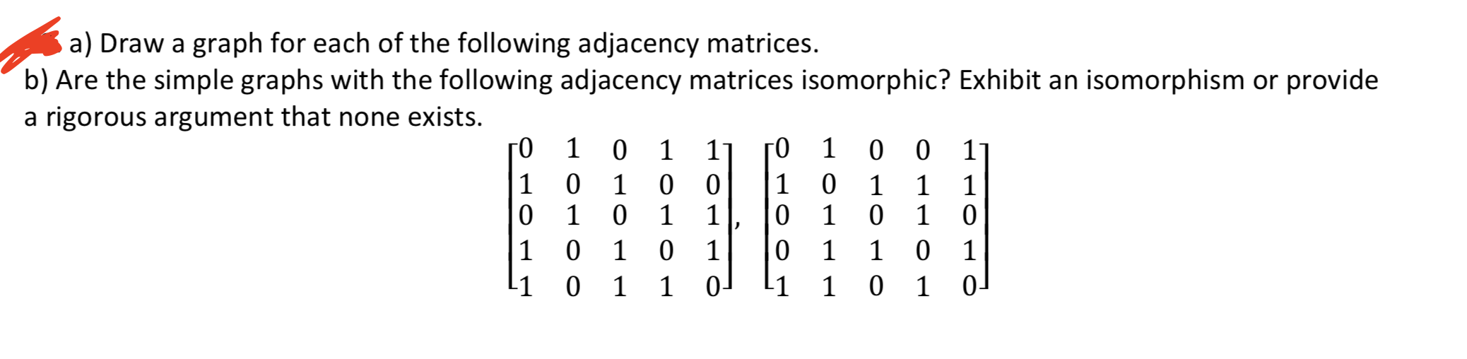 Solved a) Draw a graph for each of the following adjacency | Chegg.com