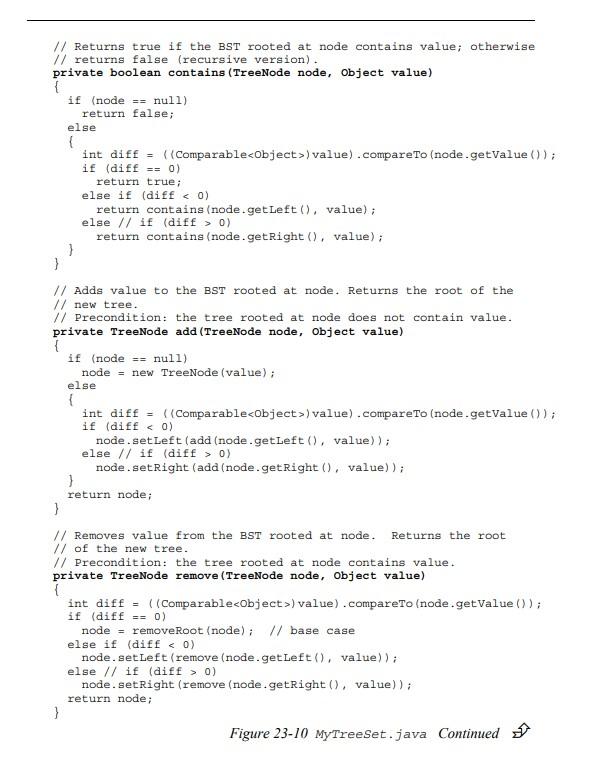 // Adds value to the BST rooted at node. Returns the root of the
\( / / \) new tree.
// Precondition: the tree rooted at node