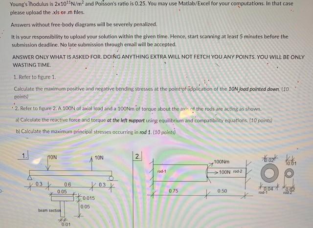 Solved Young's modulus is 2x10 N/m2 and Poisson's ratio is | Chegg.com