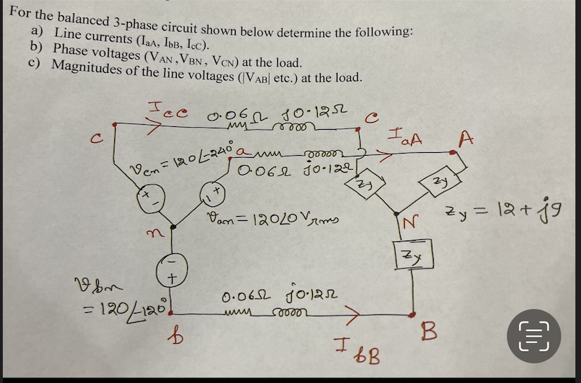 Solved For The Balanced 3-phase Circuit Shown Below | Chegg.com