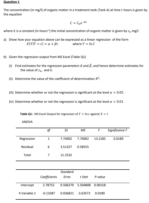 Solved Question 1 The Concentration In Mg L Of Organic Chegg Com