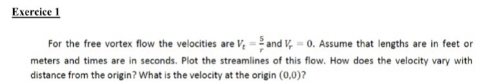 Solved Exercice 1 For the free vortex flow the velocities | Chegg.com