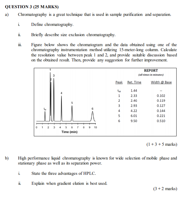 Solved QUESTION 3 (25 MARKS) a) Chromatography is a great