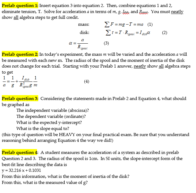 Solved Prelab Question 1 Insert Equation 3 Into Equation Chegg Com