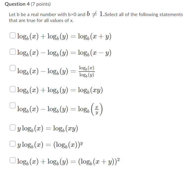 Solved Question 4 (7 points) Let b be a real number with b>0 | Chegg.com