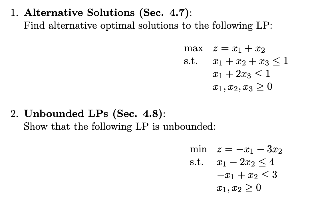 Solved 1. Alternative Solutions (Sec. 4.7): Find Alternative | Chegg.com