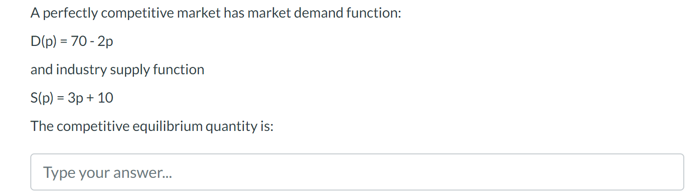 Solved A perfectly competitive market has market demand | Chegg.com