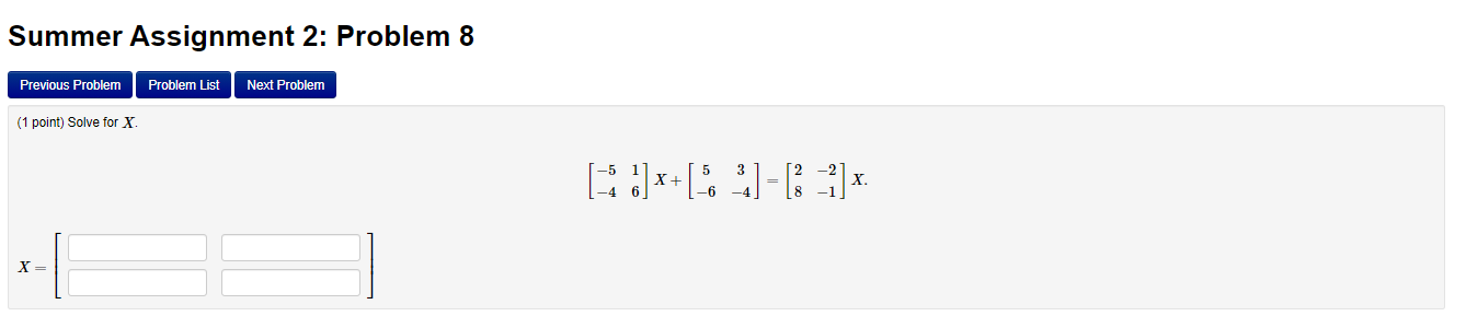 Solved Summer Assignment 2: Problem 8 Previous Problem | Chegg.com