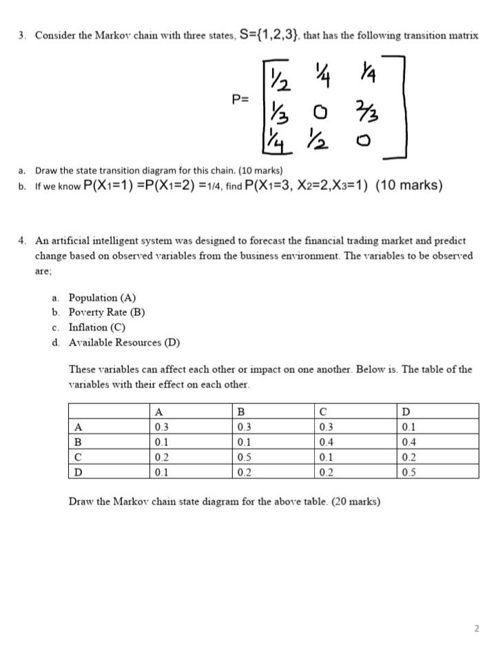 Solved 3. Consider The Markov Chain With Three States, | Chegg.com