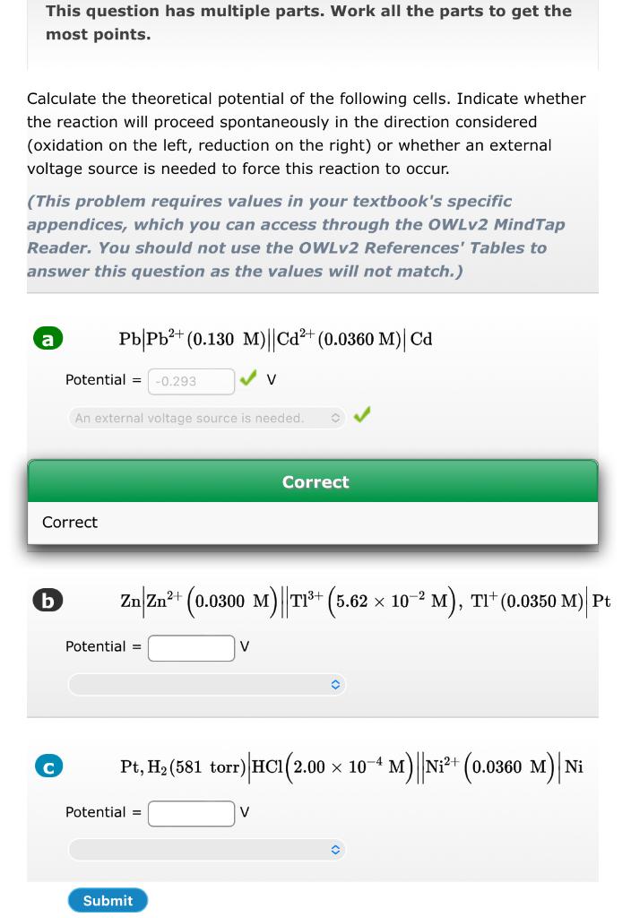 Solved Calculate the theoretical potential of the following | Chegg.com