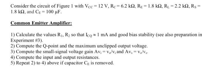 Solved Consider the circuit of Figure 1 with Vcc 12 V, Rc | Chegg.com