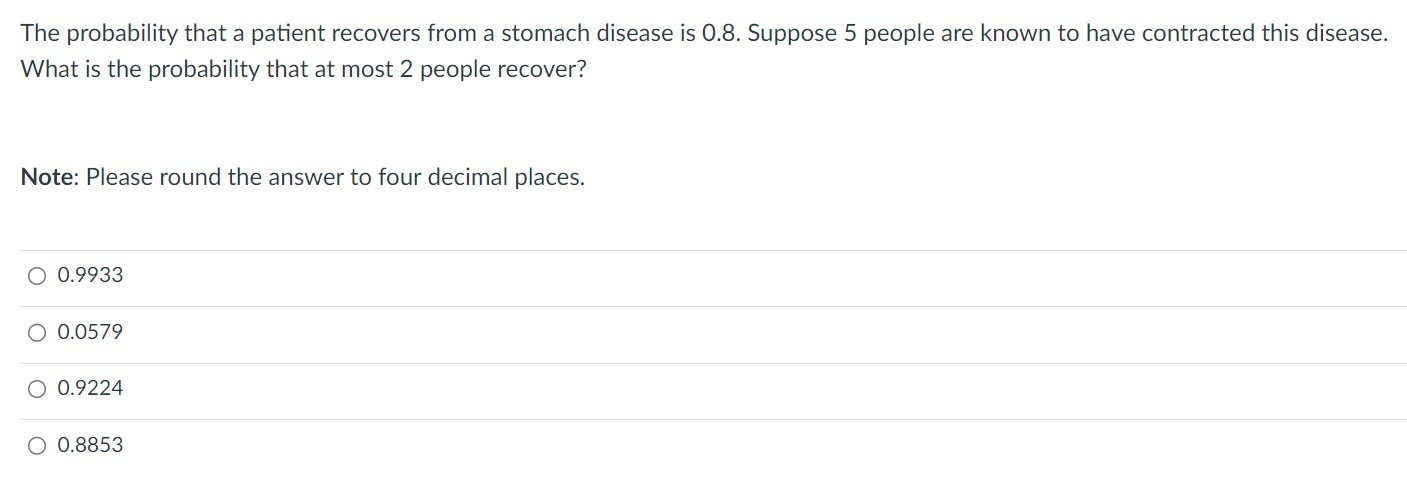 Solved The Probability That A Patient Recovers From A | Chegg.com