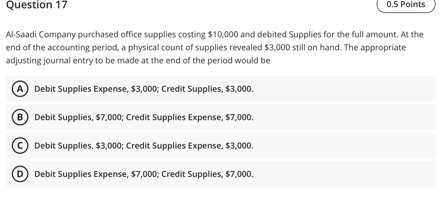 Solved Question 17 0.5 Points AlSaadi Company purchased