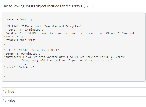 Solved The Following Json Object Includes Three Arrays Chegg Com