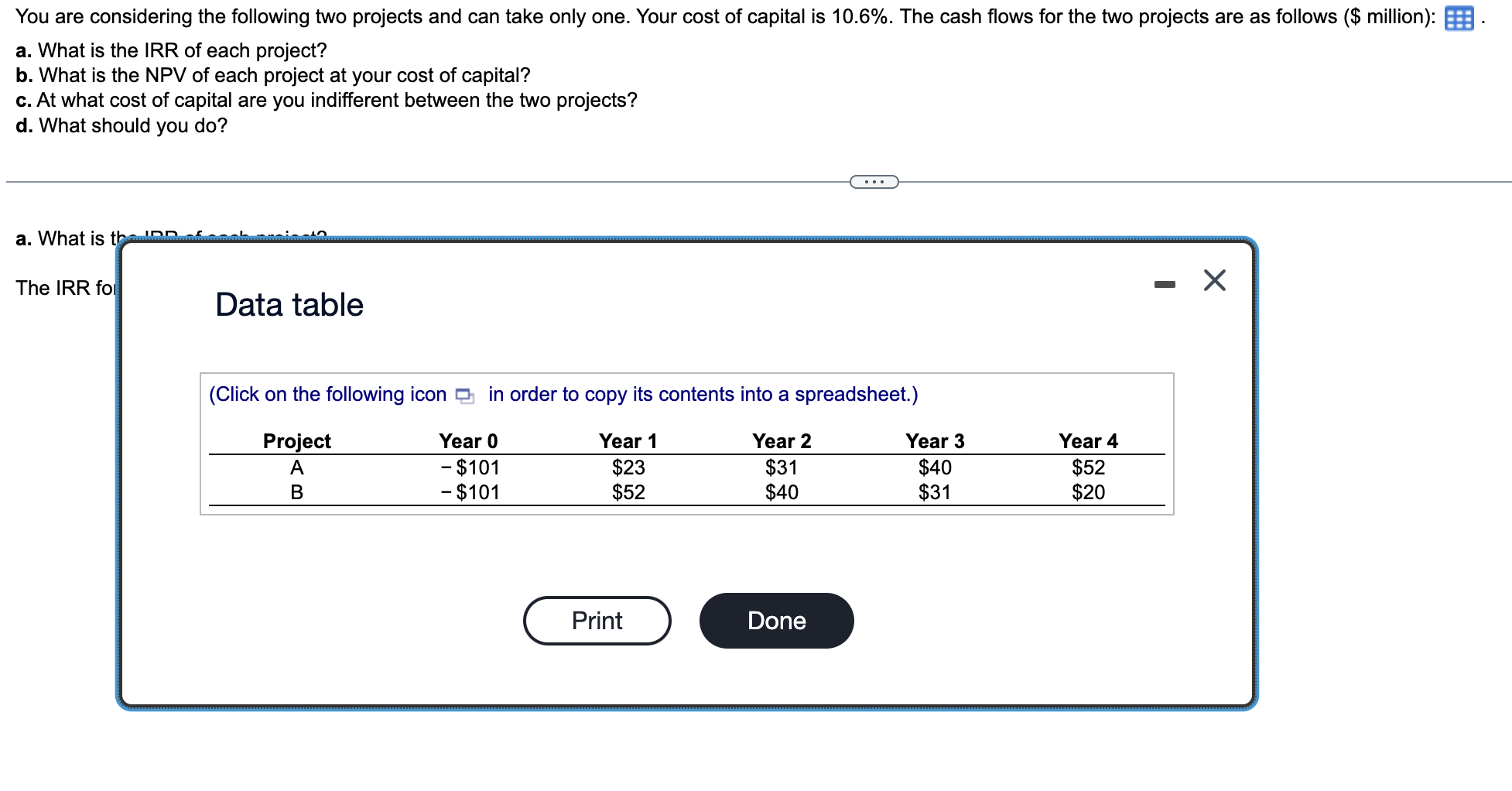 Solved You are considering the following two projects and | Chegg.com