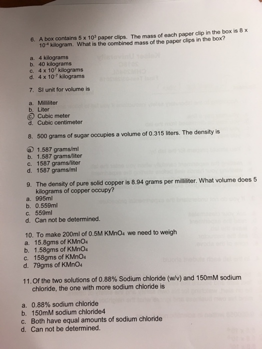 Solved 6. A box contains 5 x 103 paper clips. The mass of