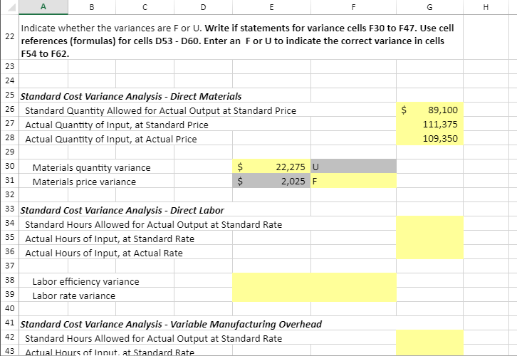 Solved Variance Analysis using Excel's ABS, IF and Basic | Chegg.com