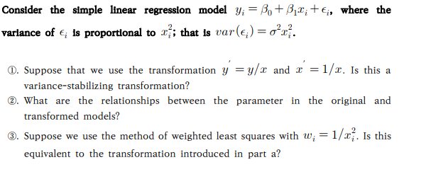 Solved Consider The Simple Linear Regression Model Y; = B. | Chegg.com