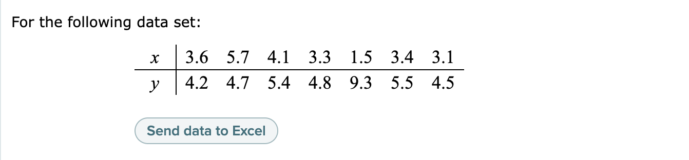 Solved For the following data set: X 3.6 5.7 4.1 4.2 4.7 5.4 | Chegg.com