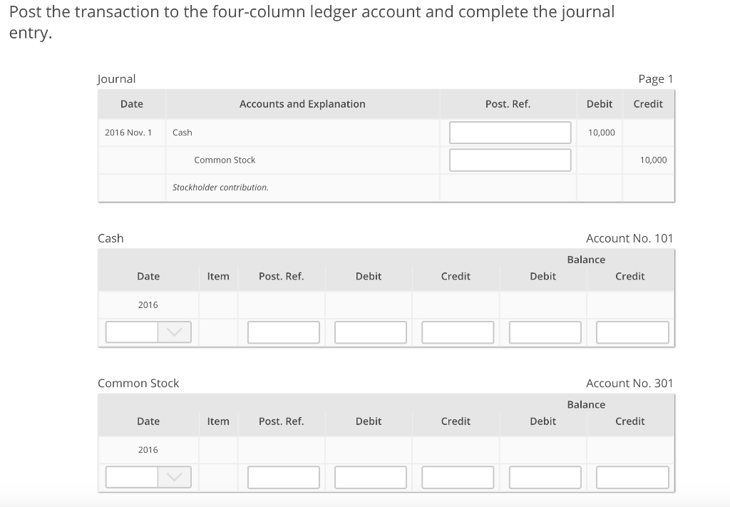Solved Post the transaction to the fourcolumn ledger