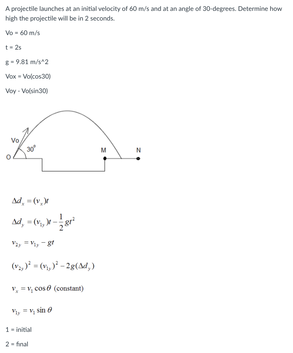 Solved A projectile launches at an initial velocity of 60 | Chegg.com