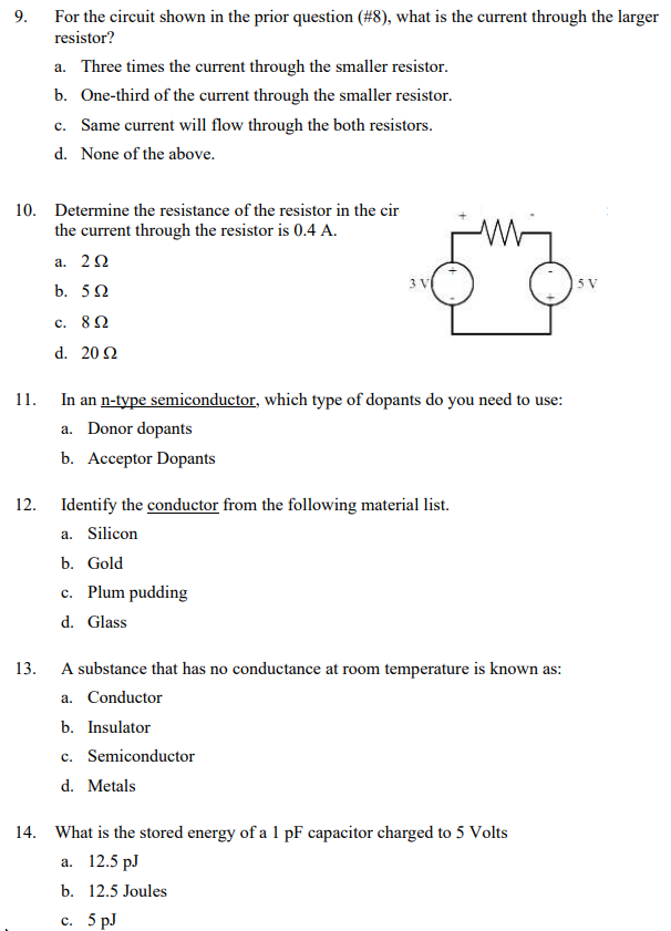 Solved 9. For The Circuit Shown In The Prior Question (#8), 