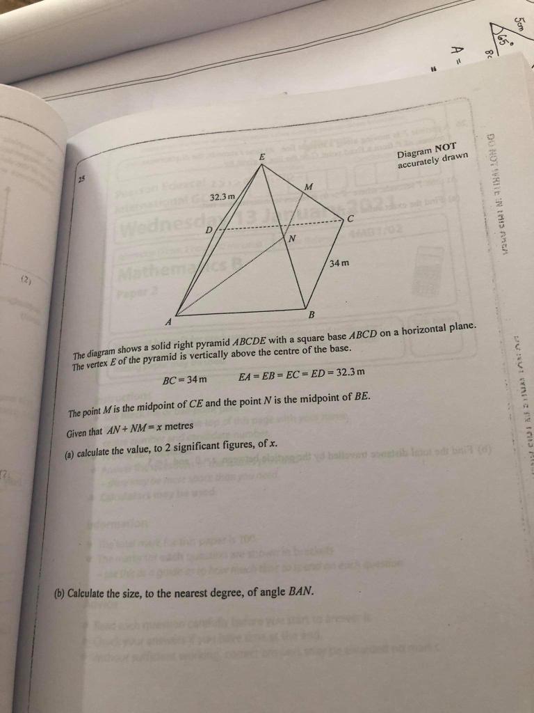 Solved The diagram shows a solid right pyramid ABCDE with a | Chegg.com