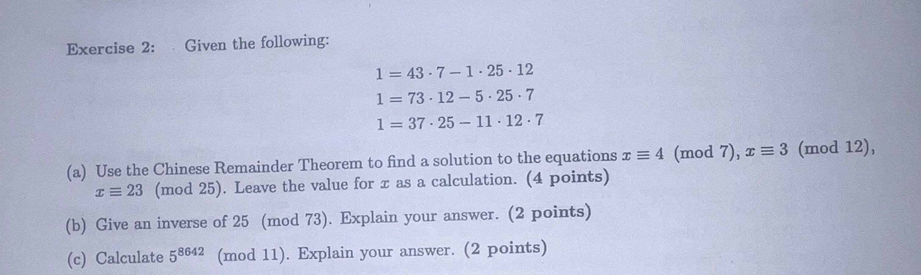 Solved Exercise Given The Following Chegg Com