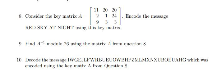 Solved 11 20 20 1 24 8 Consider The Key Matrix A Encode