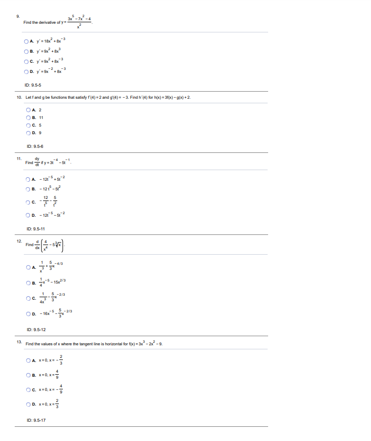 Solved 9 Find The Derivative Of Y X23x5−7x2−4 A