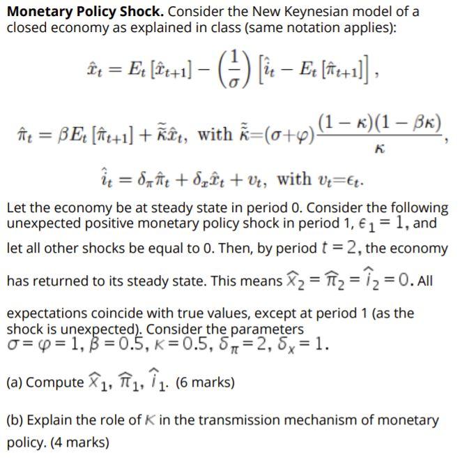 Solved Monetary Policy Shock. Consider The New Keynesian | Chegg.com