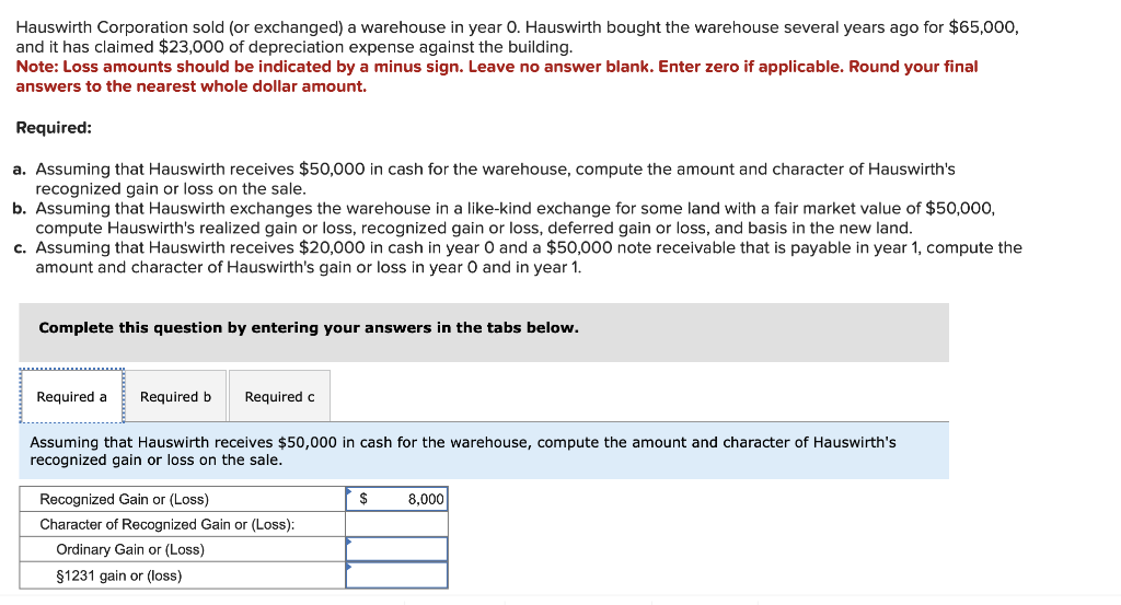 Solved Hauswirth Corporation sold (or exchanged) a warehouse