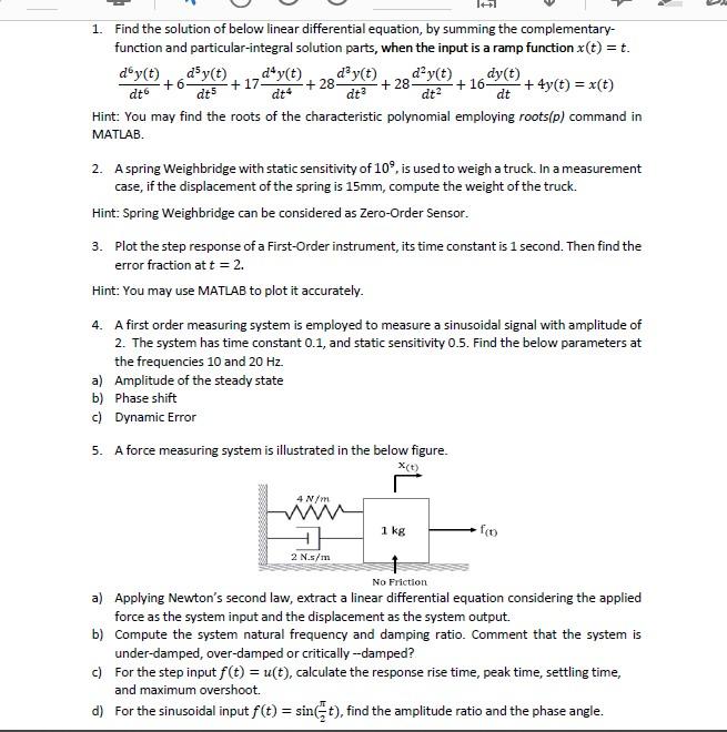 Solved 1. Find the solution of below linear differential | Chegg.com