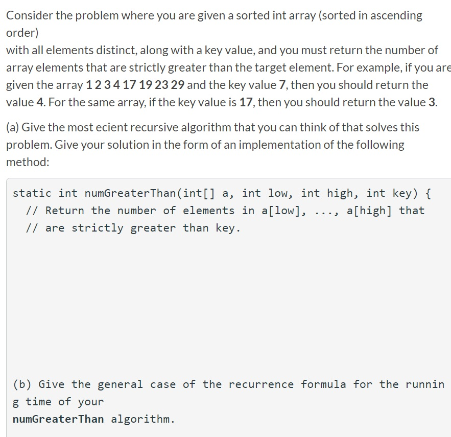 Consider the problem where you are given a sorted int | Chegg.com