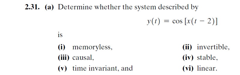 Solved 2.31. (a) Determine whether the system described by | Chegg.com