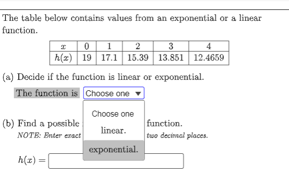 Solved The table below contains values from an exponential | Chegg.com