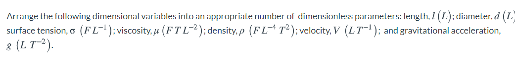 Solved Arrange the following dimensional variables into an | Chegg.com