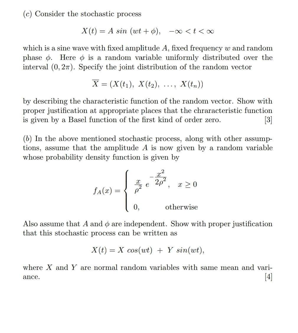 (c) Consider the stochastic process X(t) = A sin | Chegg.com