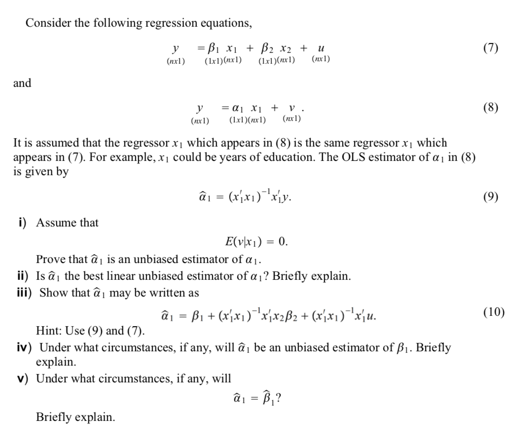 Solved Consider The Following Regression Equations Y Nx Chegg Com