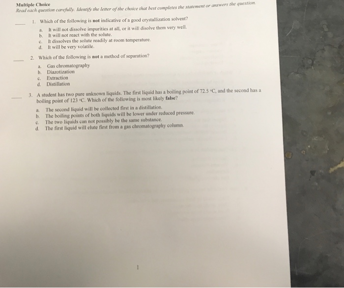 Solved Multiple Choice Read each question carefully identify | Chegg.com