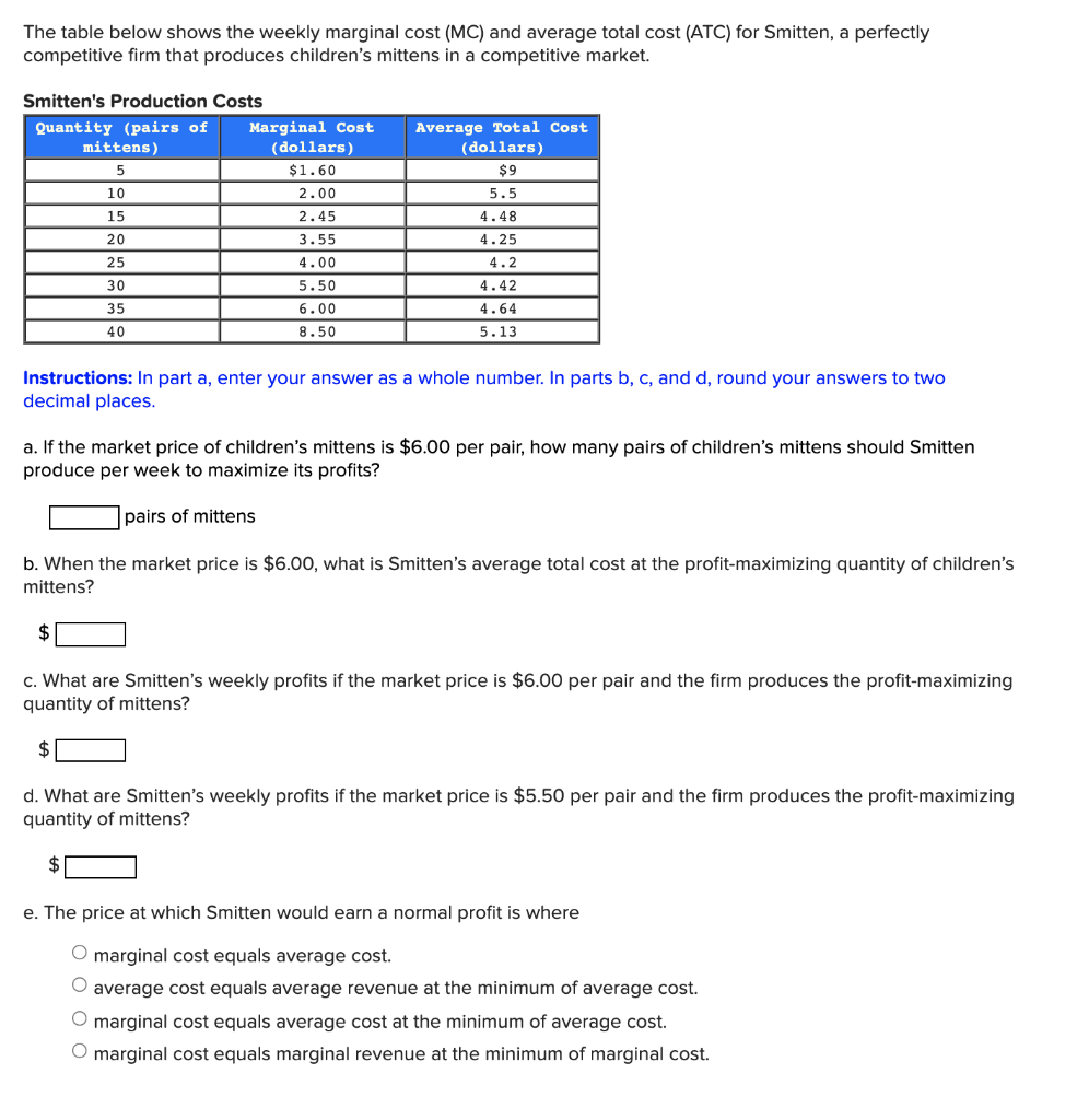 Solved The Table Below Shows The Weekly Marginal Cost Mc 6241