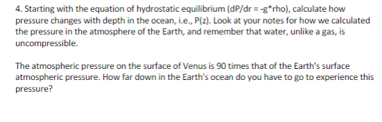 Solved 4. Starting with the equation of hydrostatic | Chegg.com