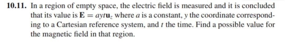 Solved 10.11. In a region of empty space, the electric field | Chegg.com