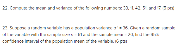 Solved 22. Compute the mean and variance of the following | Chegg.com