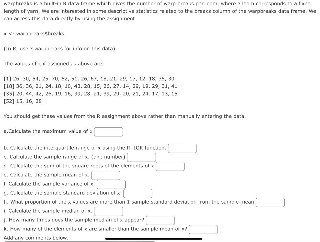 Solved Warpbreaks Is A Built in R Data frame Which Gives The Chegg
