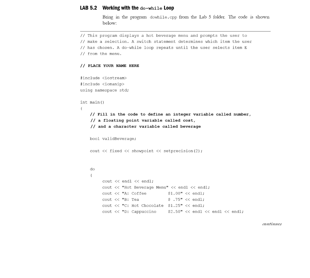 Lab 5.2 Working With The Do-while Loop Bring In The 